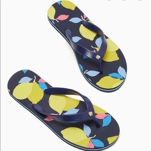 Kate Spade navy with lemons flip flops